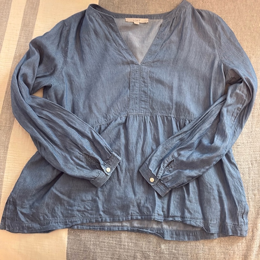 LOFT Chambray Long Sleeve Peplum